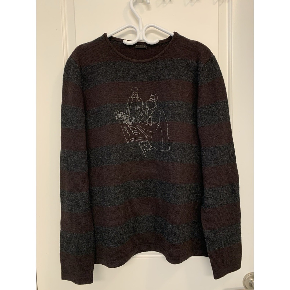 Vintage 90s Sisley Benetton Striped Wool Sweater XL Made In Italy Grunge Indie